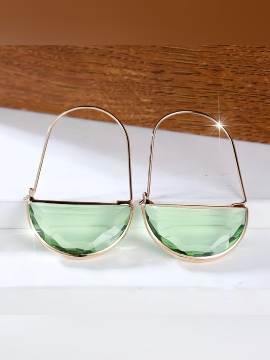 Anthropologie Jewelry - NEW! Luxury Gold Hoop Earrings with Light Green Faceted Stone. A5-182